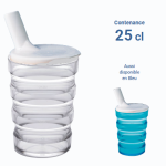 Gobelet - à rainures - polycarbonate - bleu - 25cl - avec couvercle bec verseur