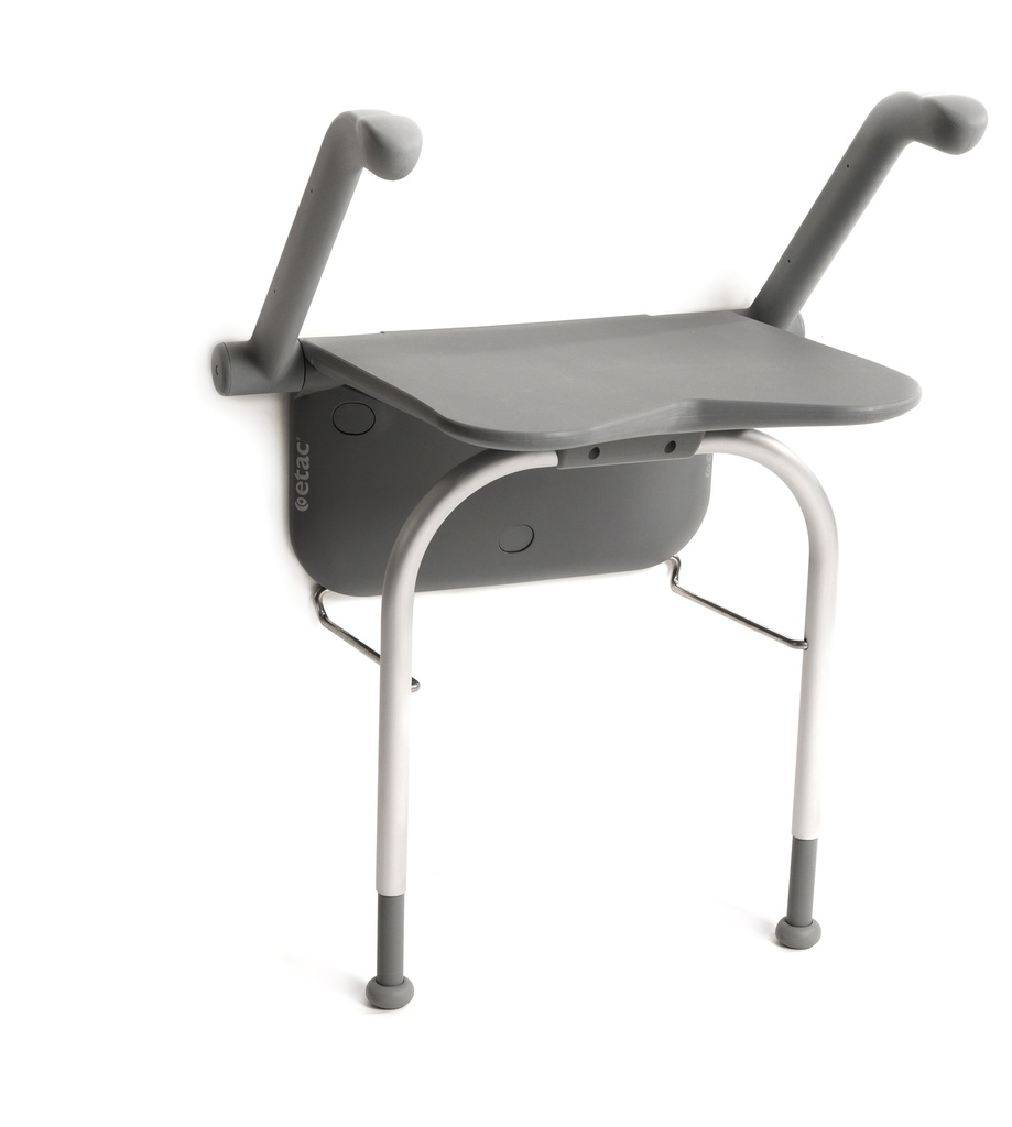 Wandduschsitz RELAX - Farbe grau - mit Armlehnen - mit Stützbein - ohne Rückenkissen