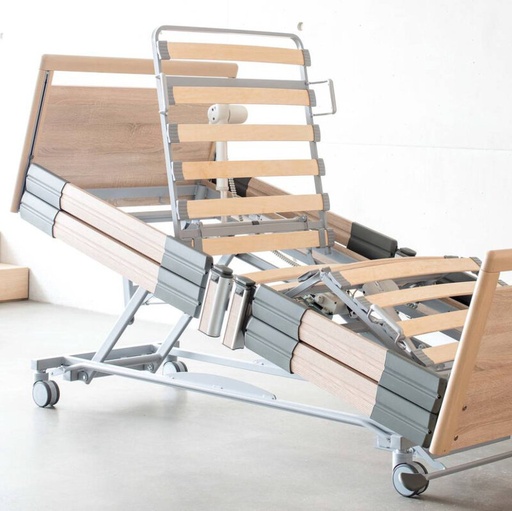 [1244.AB.08] Elektrisches Pflegebett - Practico 25-80 Plus - 4-geteilt - 90x200cm - Zentralbremse - zweigeteiltes Seitengitter kopfseitig - Sonoma Eiche hell R20128 - Typ 1.1