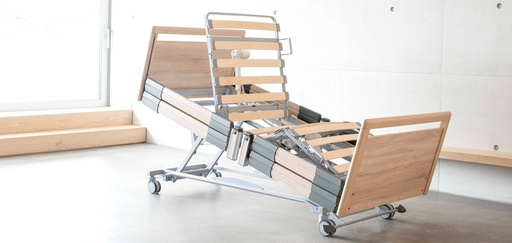 [1244.AA.29] Elektrisches Pflegebett - Practico 25-80 Plus - 4-geteilt - 90x200cm - Zentralbremse - durchgehende Seitengitter - Sonoma Eiche hell R20128 - Typ 1.1