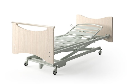 [1244.AA.69] Lit électrique - Aldrys 3 - 4 parties - 90x200cm - frein central - Roues simples - demi-barrières courtes - Lattes en acier - dragonnier clair - Abelia - recul du dossier