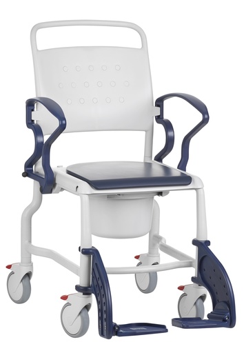 [1282.AA.07] Chaise de douche - Hamburg - avec accoudoirs - avec roulettes - gris/bleu - Hauteur d'assise réglable - assise fixe